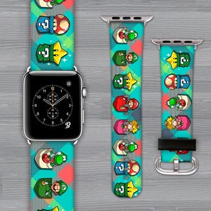 Apple watch band. Genuine Leather. 38mm-40mm-41mm-42mm-44mm-45mm-49mm. All series. Mario Pockets. printed.adjustable.