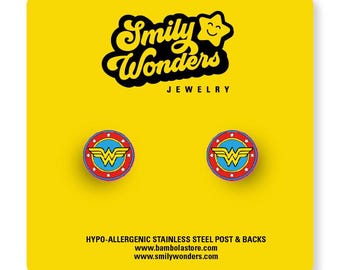 Wonder  earrings / woman / hero / kids / cartoon / girls / studs /  hypo-allergic stainless steel