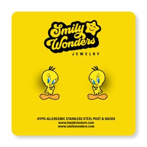 Pendientes de Piolín / pájaro / Warner / Silvester / dibujos animados / niñas / tachuelas / acero inoxidable hipoalergénico