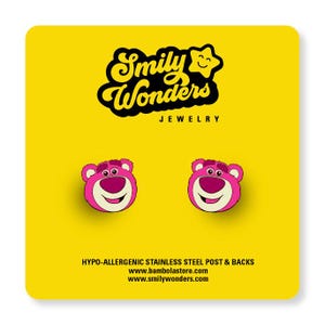 Lotso earrings / bear earrings / pink earrings / kids earrings / cartoon / girls / studs /  hypo-allergic stainless steel