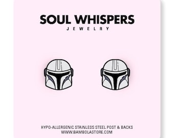 Pendientes mandalorianos / pendientes de Star Wars / rebeldes / niños / dibujos animados / niñas / tachuelas / acero inoxidable hipoalergénico