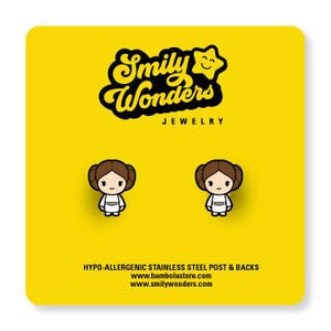 Pendientes de la Princesa Leia / Pendientes de Star Wars / Pendientes de Rebels / Pendientes infantiles / Dibujos animados / Niñas / Pendientes de botón / Acero inoxidable hipoalergénico