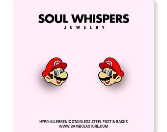 Pendientes de Mario Bros / Pendientes kawaii / Pendientes gamer / Pendientes infantiles / Dibujos animados / Niñas / Pendientes de botón / Acero inoxidable hipoalergénico