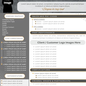 Pu&ograve; includere: Un modello di dichiarazione di capacit&agrave; dei servizi professionali con una combinazione di colori grigio e oro. Il documento include sezioni per l'istantanea dell'azienda, le competenze principali e i loghi dei clienti. Presenta testo segnaposto e spazio per un logo e un codice QR.