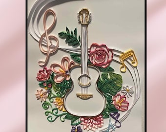 Paper Quilled Guitar Wall Art: Handmade Floral Decor