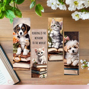 Fun Bookmarks for Kids – Cute & Colorful Designs to Encourage Reading, Cute Animals on Stack of Books, Laminated Bookmark