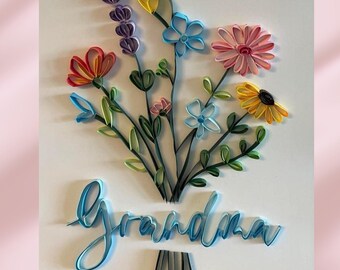 Handmade Paper Quilled Floral Wall Art: Grandma Gift