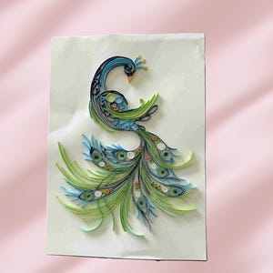 Handmade Paper Quilled Peacock Wall Art: Intricate Paper Filigree