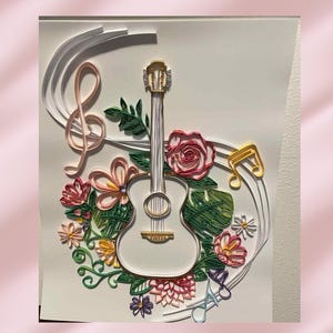 Paper Quilled Guitar Wall Art: Handmade Floral Decor