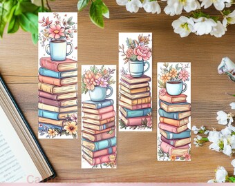 Bookmark, Laminated, Bookshop-Floral Book Stack