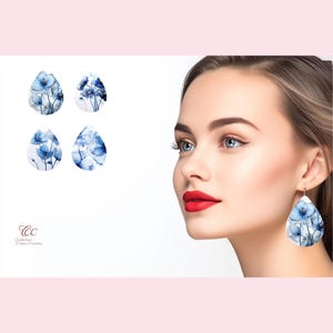 Teardrop Wood Dangle Earrings: Glass Flower Design, Lightweight Jewelry