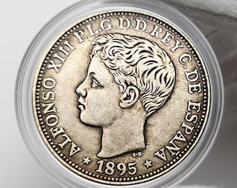 1 Peso - 5 Pesetas Coin, Puerto Rico Islands, 1895, Alfonso XIII