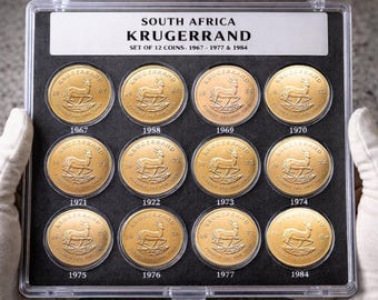 Südafrika Krugerrand Goldplattiertes Münzset 12 Münzen 1967-1977 1984 Gedenkmünzen
