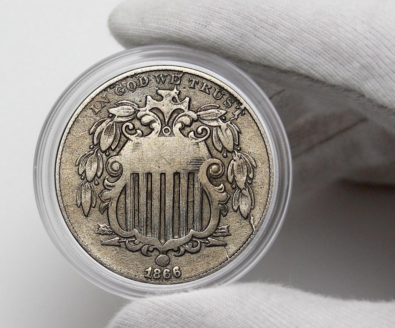 (稀少) アメリカ合衆国　シールドタイプ　5セント白銅貨　1866 1866年 シールド・ウィズ・レイズ 5セント ニッケル硬貨 記念コイン