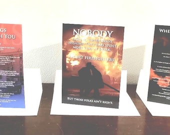Set of Three Blank Inside Any Occasion Greeting Cards for Fire/EMS