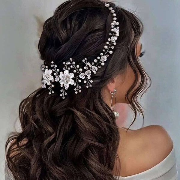 1 pezzo Cerchietti per capelli con perle & con decorazione floreale per matrimonio