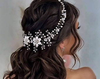IYOU Copricapo Floreale Principessa Cerchietto di Perle Blu Fasce per Capelli da Sposa Floreali in Cristallo Accessori per Capelli Damigelle Comunione Matrimonio Compleanno