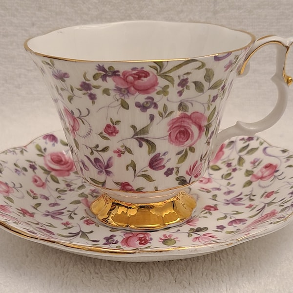 Vintage Royal Albert Pink and Purple Floral Chintz - #4429 Teacup and Saucer set