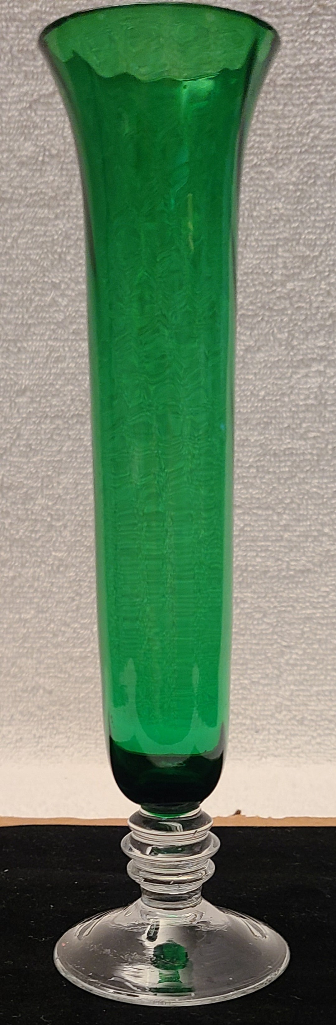 Vintage Emerald Green Fluted Glass Bud Vase With Clear Base Etsy