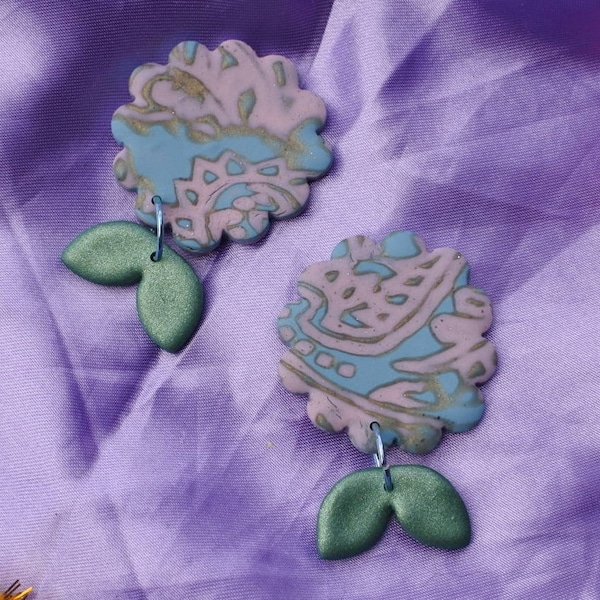 Boucles d'oreilles en pâte polymère mokume gane