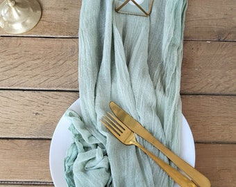 Table runner sage green, cheesecloth, 4.90EUR/meter, boho wedding center blanket, gauze, rustic runner