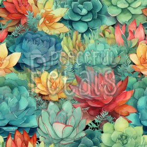 Succulents | Seamless Patterns | Instant Download | Printable Digital Paper | Repeating Pattern | Fabric Printing | Cooking