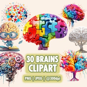 30 Gehirn Illustration Clipart | Gehirne, Gehirn-Silhouette, Gehirn-Schnittdatei, menschliche Gehirn-Clipart, digitales Kunstwerk, floraler Design-Hintergrund