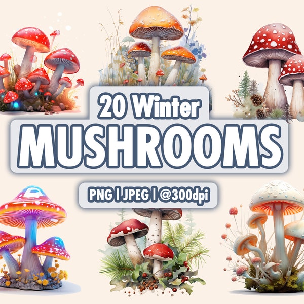 20 Winter Mushrooms Clipart | Plants, Digital Artwork, Floral Design, Flowers Background