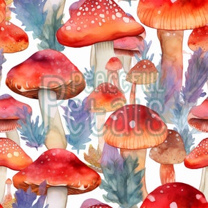 Funghi / Modelli senza cuciture / Download istantaneo / Carta digitale stampabile / Motivo ripetuto / Stampa su tessuto / Cucina