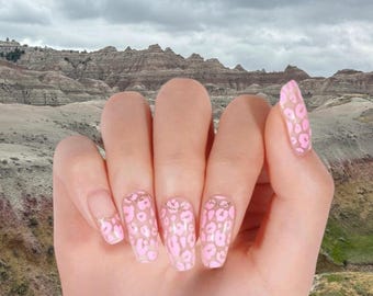 Wild Pink Leopard French Tip Partial Overlay Nail Wraps, Nail Polish Strips, Nail Stickers