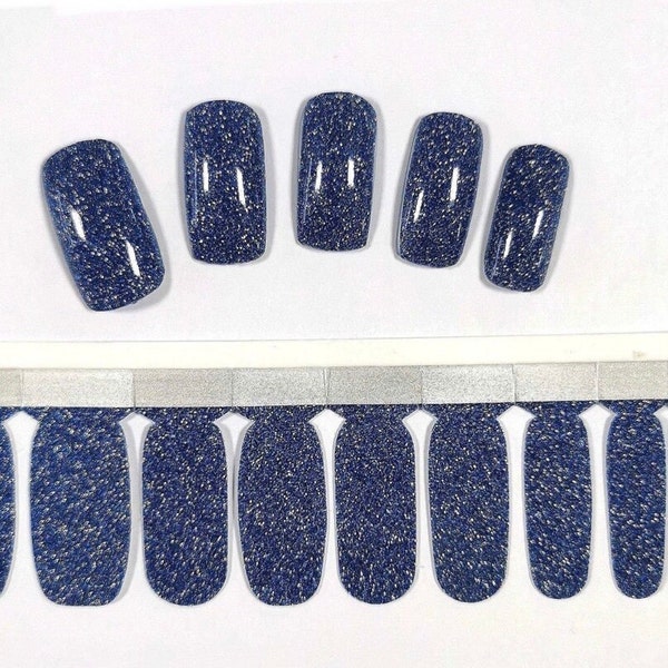 Denim Blue Glitter Lux Nail Wraps, Nail Polish Strips, Nail Stickers