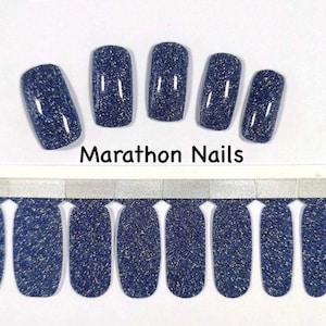 Denim Blue Glitter Lux Nail Wraps, Nail Polish Strips, Nail Stickers