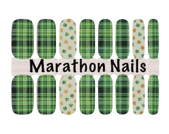 Irish Plaid St Patrick's Day Nail Wraps, Nail Polish Strips, Nail Stickers