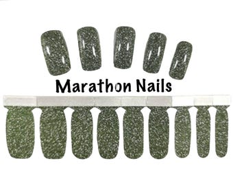 Moss Green Glitter Lux Nail Wraps, Nail Polish Strips, Nail Stickers