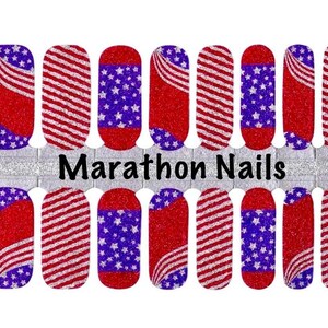 Red, White, & Blue Sparkles Nail Wraps, Nail Polish Strips, Nail Stickers