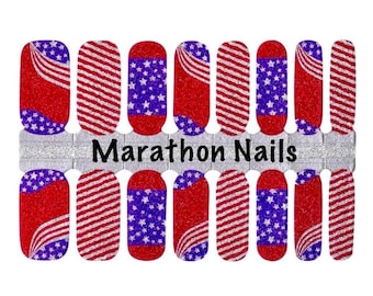 Red, White, & Blue Sparkles Nail Wraps, Nail Polish Strips, Nail Stickers