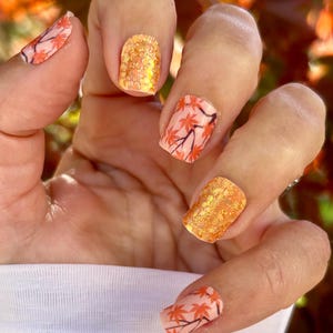 Golden Leaves Nail Wraps, Nail Polish Strips, Nail Stickers