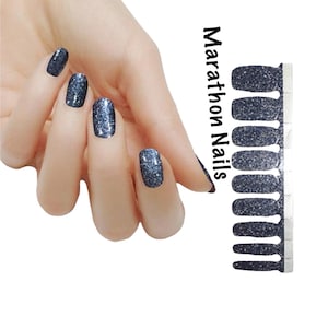 Blue Gray Glitter Lux Nail Wraps, Nail Polish Strips, Nail Stickers