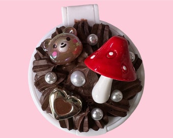 Brown Decoden Mushroom and Bear Compact Mirror