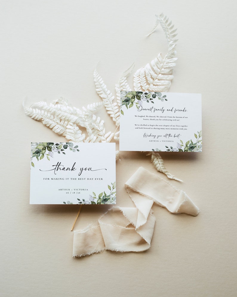 Greenery Eucalyptus Thank You Card Template Printable Wedding Etsy UK