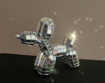 Mini Silver Disco Balloon Dog ~ Disco Dog Figurine ~ Disco Paperweight Statue ~ Unique Funky Gift