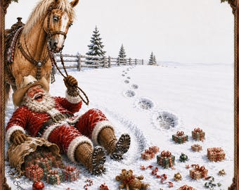 Cowboy Santa Mahjong Mat | Watercolor Christmas Game Night Surface