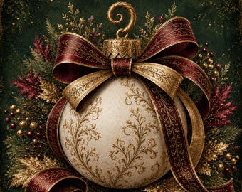 Elegant Burgundy Christmas Ornament Mahjong Mat | Holiday Table Cover