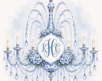 Blue Chandelier Mahjong Mat, Personalized Monogram Game Mat
