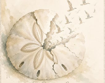 Sand Dollar Mahjong Mat Luxury Coastal Watercolor Birds Ivory Elegant Tabletop Gift