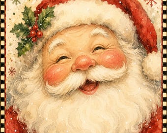 Watercolor Santa Mahjong Mat, Christmas Game Surface, Includes Storage Bag