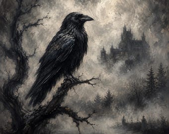 Midnight Raven Mahjong Mat, Gothic Art, Non-Slip Neoprene Game Mat (33x33)