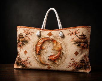 Bolsa Mahjong com Estampa de Peixes Koi, Bolsa Tote de Luxo com Estampa de Azulejos, Bolsa para Transporte de Mahjong com Estampa de Flor de Cerejeira
