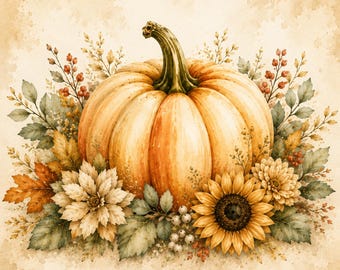 Fall Pumpkin Mahjong Mat, Watercolor Floral Neoprene Playing Surface