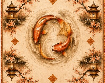 Mahjong Mat Luxury Koi Fish Chinoiserie Asian Playing Mat Elegant Game Table Gift